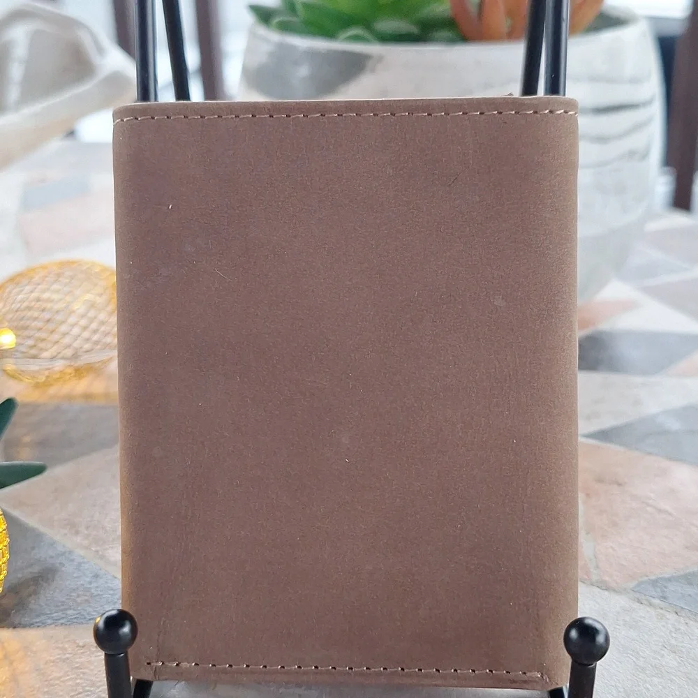 Brown Genuine Leather Trifold Wallet with Deer Embossing